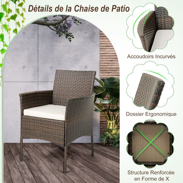 Set di 4 sedie da giardino in rattan sedie in rattan con morbidi cuscini robusta struttura in metallo braccioli curvi 20_0008465