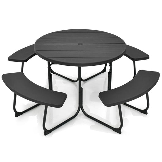 Set tavolo da picnic circolare 190 x 76 cm per 8 persone design moderno in metallo nero 20_0011984