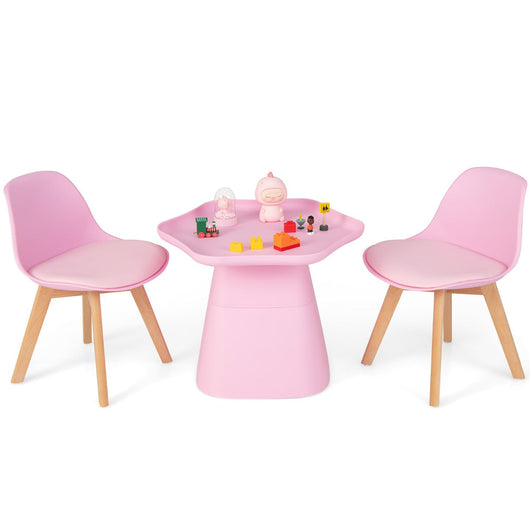Tavolo per bambini e 2 sedie in legno con schienale ergonomico e cuscino tavolo per bambini a forma di fiore dal design concavo portata 50 kg rosa 20_0009445