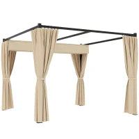 Pergola da Giardino con Tetto Retrattile e Tende, in Metallo e Poliestere, 300x300x227 cm, Beige