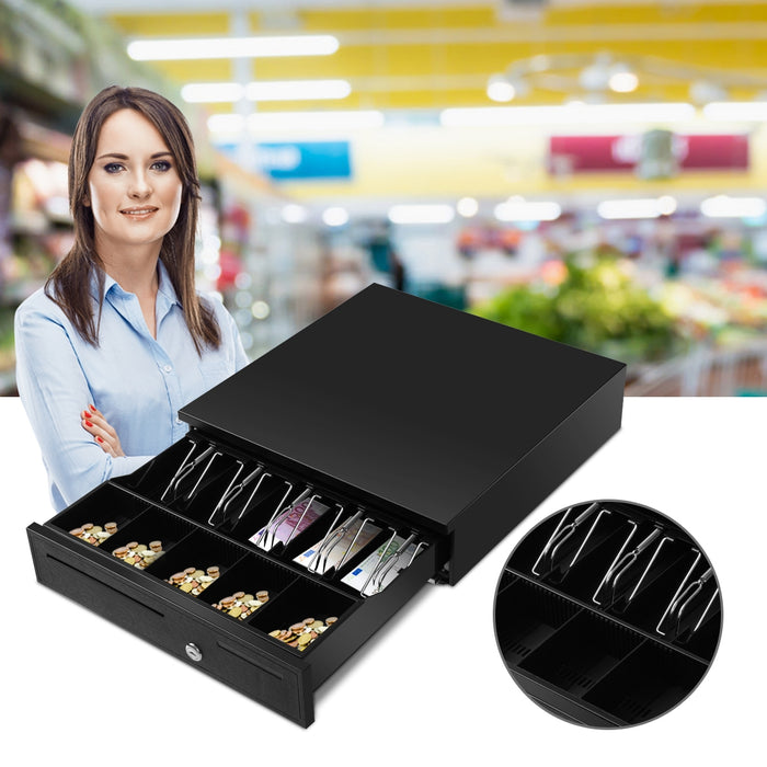 Cassetta per contanti in ferro automatica Cassetto per cassa apertura 405x420x100mm Nero-Accessori per ufficio