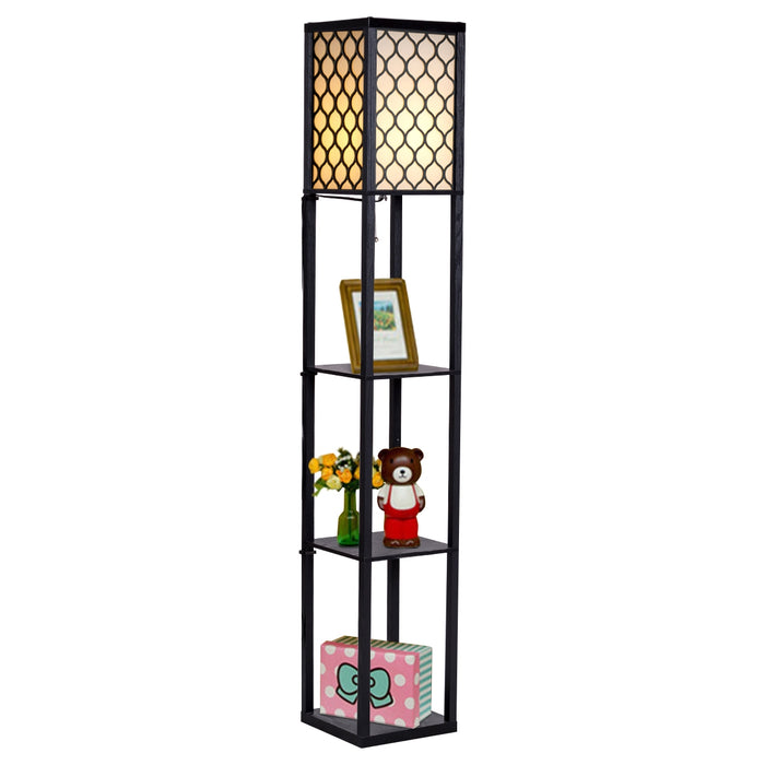 Lampada con scaffale di legno-Mensole Organizer con lampada per salone e camera da letto, Nero