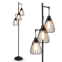 Lampada da terra industriale con 3 luci, Lampada di metallo 170 cm con 3 paralumi sospesi-Lampade