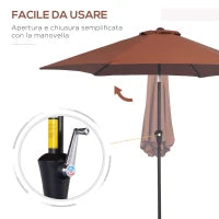 Ombrellone da Giardino Inclinabile con Manovella, in Alluminio, Metallo e Poliestere, Ø260x235 cm, Nero e Caffè