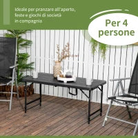 Tavolo da Giardino Pieghevole per 4 Persone con Altezza Regolabile, in Acciaio e HDPE, 118x60x74 cm