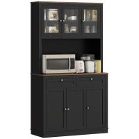 Credenza Cucina Alta con 4 Armadietti, 2 Cassetti e Piano Centrale, 100x40x180 cm, Nero