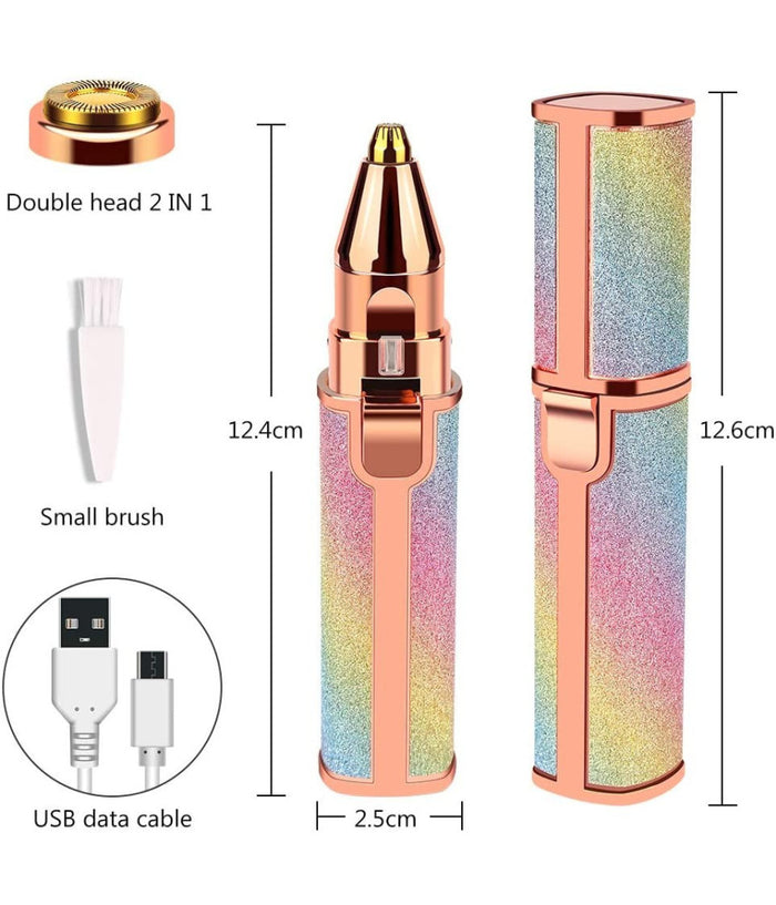 Epilatore Donna Ricaricabile 2in1 Per Viso E Sopracciglie Rasoio Elettrico Luce         