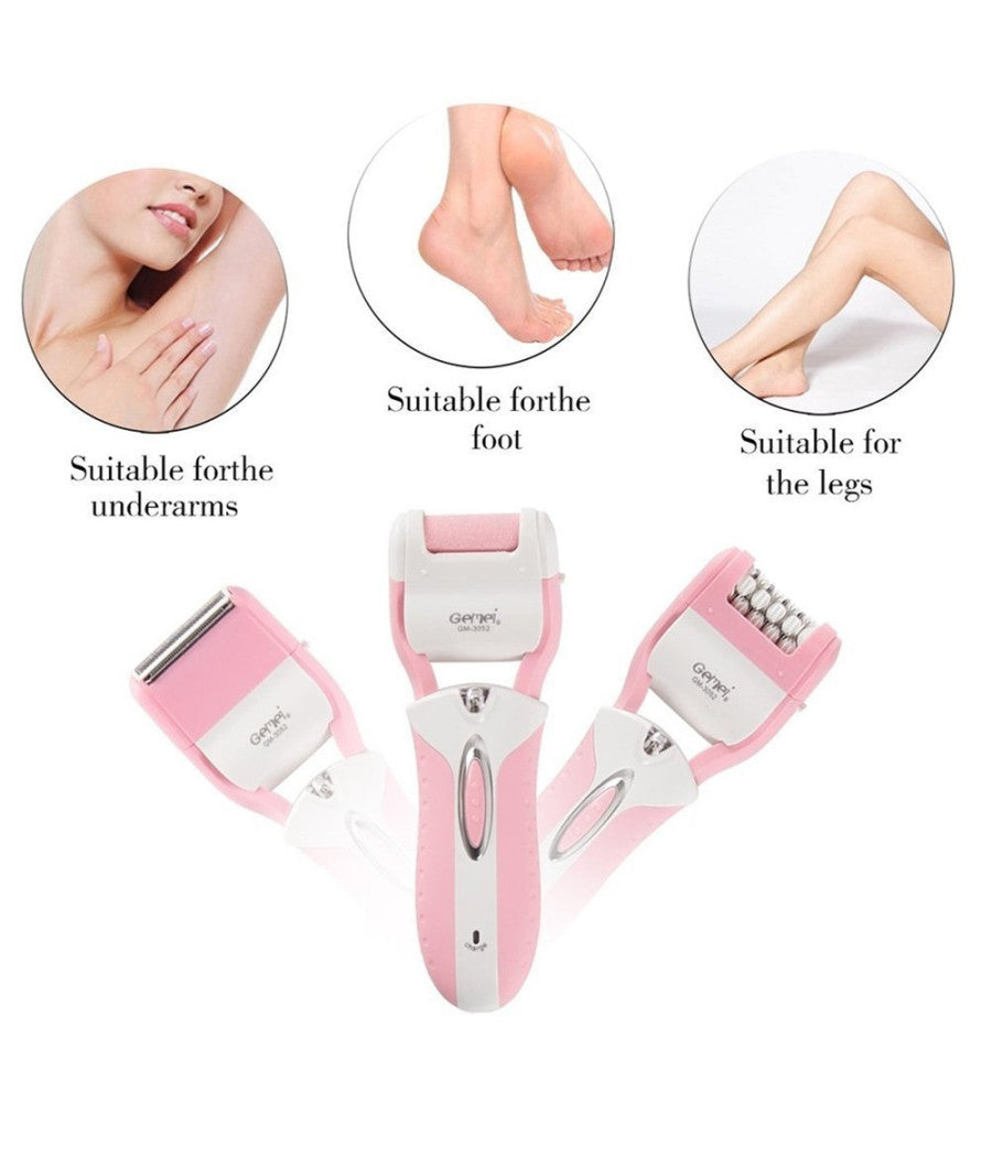 Epilatore Rasoio Elettrico Ricaricabile 3in1 Donna Corpo Pedicure Lima Gm-3052         