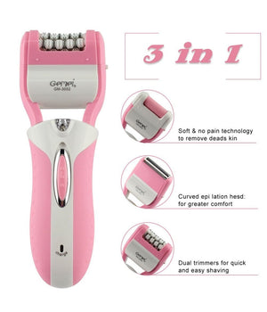 Epilatore Rasoio Elettrico Ricaricabile 3in1 Donna Corpo Pedicure Lima Gm-3052         