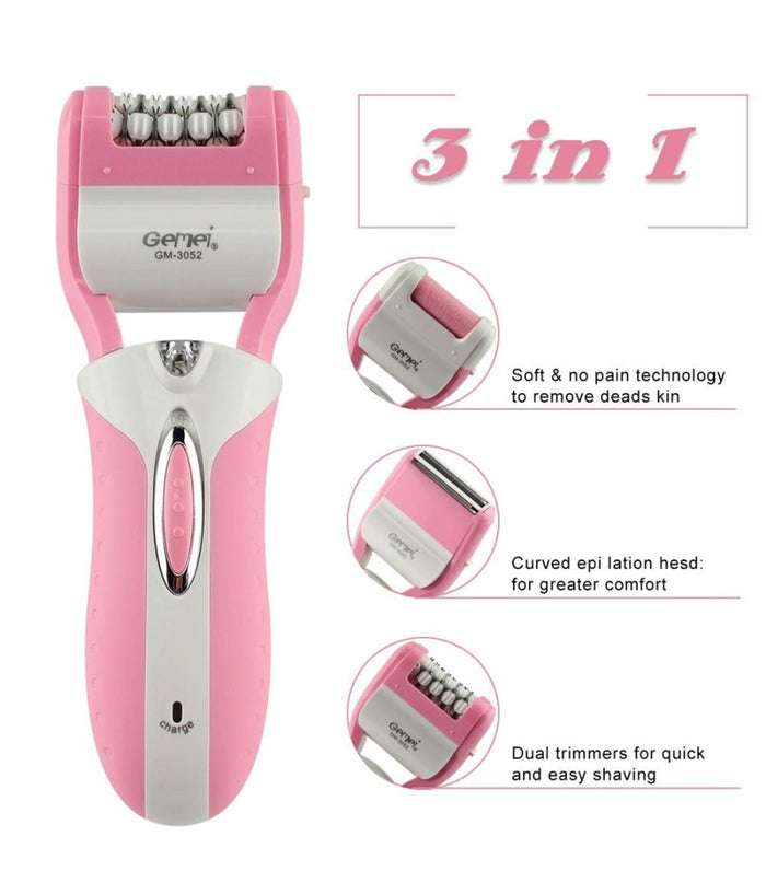 Epilatore Rasoio Elettrico Ricaricabile 3in1 Donna Corpo Pedicure Lima Gm-3052         