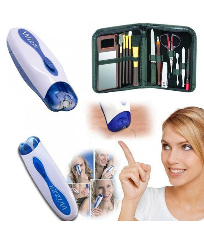 Epilatore Wizz It Portatile Wizzit Depilatore Donna Kit Manicure Con Astuccio         