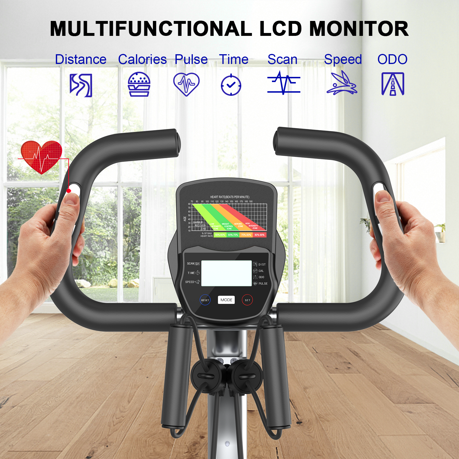 Cyclette Magnetica Pieghevole - RATTANTREE - con Display LCD e Sensore di Frequenza Cardiaca Cyclette - Argent