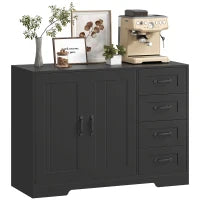 Credenza in Stile Moderno con 4 Cassetti, 1 Armadio, 105 x 40 x 76 cm, Nero