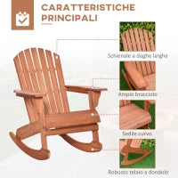 Sedia Adirondack in Legno, Sedia a Dondolo per Giardino ed Esterni Impermeabile, 77x94x97cm Teak