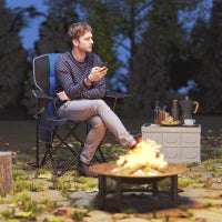 Sedia da Campeggio Pieghevole con Tasca e Portabicchieri con Borsa di Trasporto, Blu