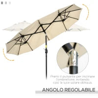 Ombrellone da Giardino Doppio Inclinabile con Apertura a Manovella, 295x152x222 cm, Cachi