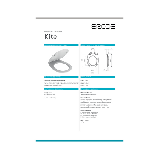 Copriwater Soft-Close Ercos "Kite" Bianco Opaco