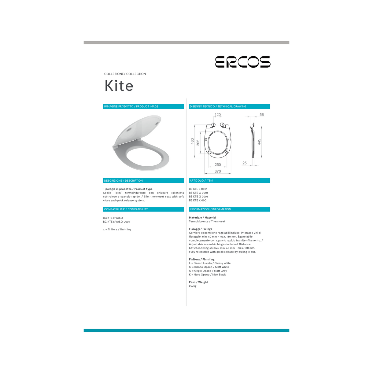 Copriwater Soft-Close Ercos "Kite" Nero Opaco