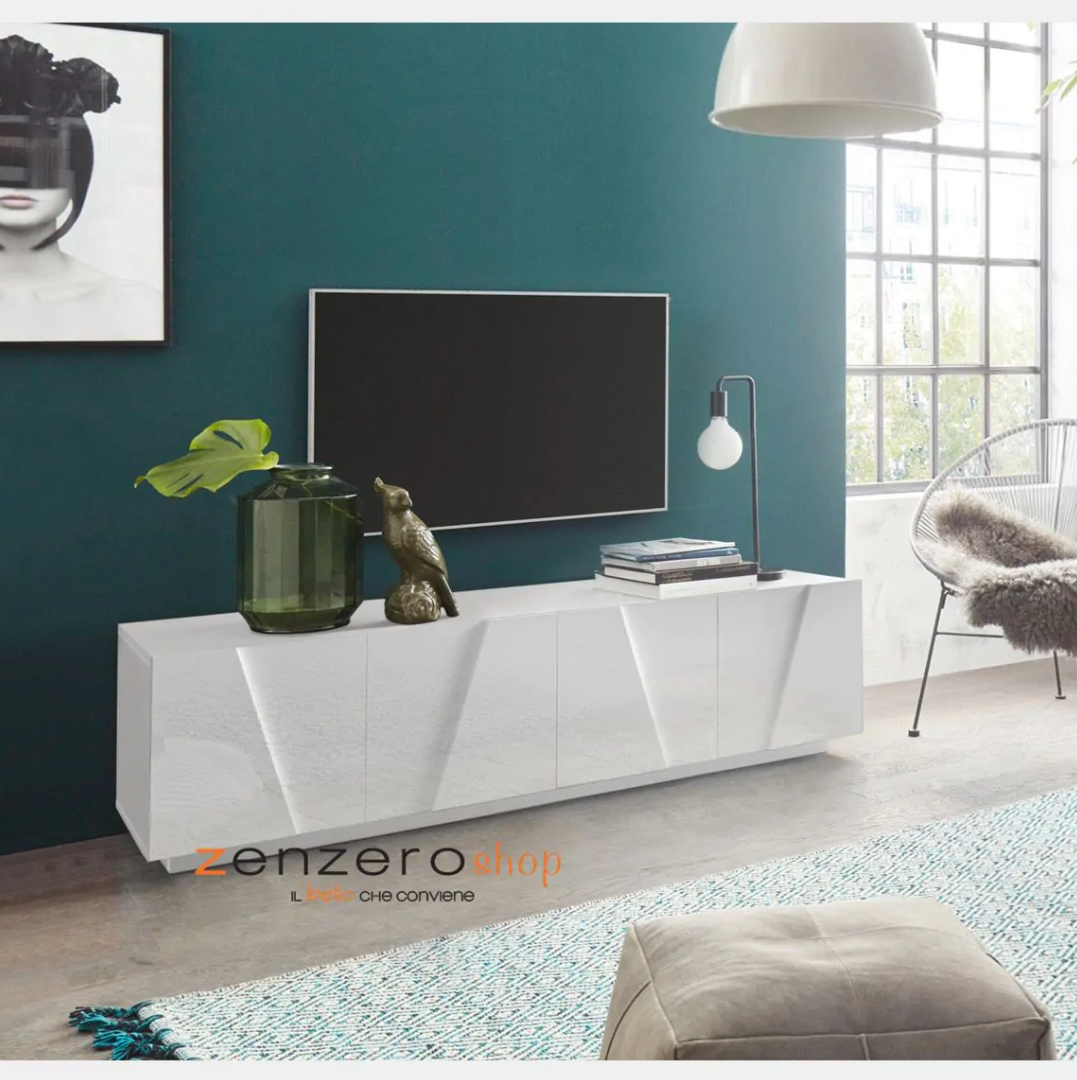 Mobili tv bianco 4 ante con disegni geometrici in finitura Bianco lucido, ZTCA38046321 