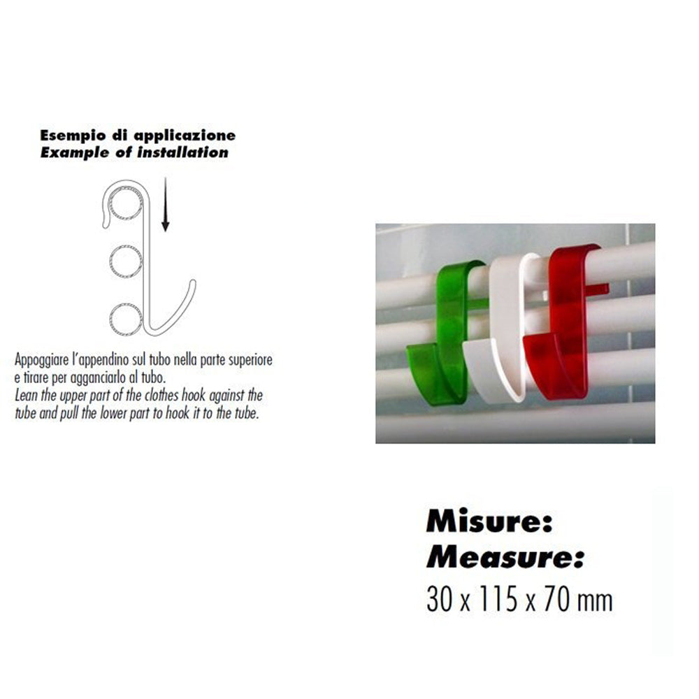 Multipack da 3 ganci hook italia verde bianco e rosso pika' appendini per radiatori indistruttibili