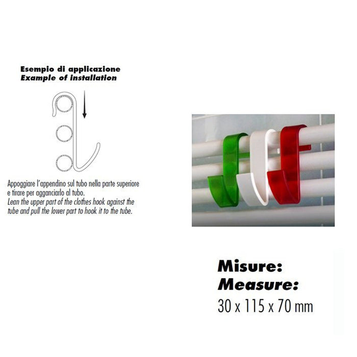 Multipack da 3 ganci hook italia verde bianco e rosso pika' appendini per radiatori indistruttibili