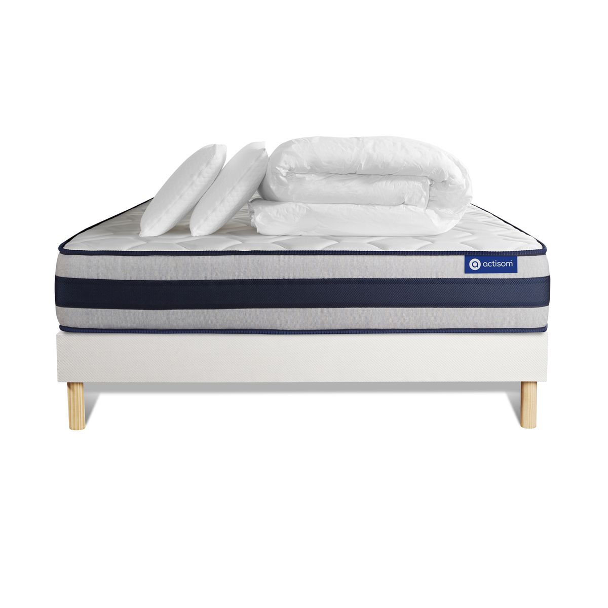 Pacchetto letto completo - Materasso 140x200cm + Box spring con doghe (kit) + 2 cuscini + Piumino - Actiflex Ergo