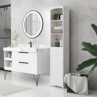 Mobiletto a Colonna Bagno Salvaspazio in MDF Bianco, Armadietto Bagno Multifunzione per Camera con 3 Ripiani 34x24x170cm