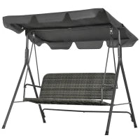 Dondolo da Giardino 3 Posti con Tettuccio Regolabile in Rattan PE, 167x112x153cm, Grigio Scuro