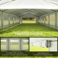 Tendone da Giardino con Pareti Removibili, in Acciaio e PP, 12x6x3.2 m, Bianco