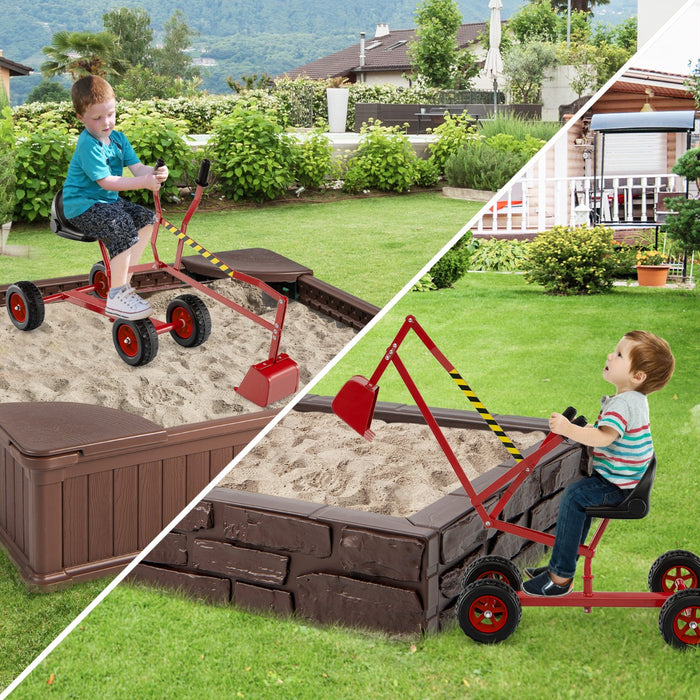 Escavatore per sabbiera con comandi a 2 mani e pala flessibile, Escavatore per bambini schienale ergonomico Rosso-Macchinine giocattoli