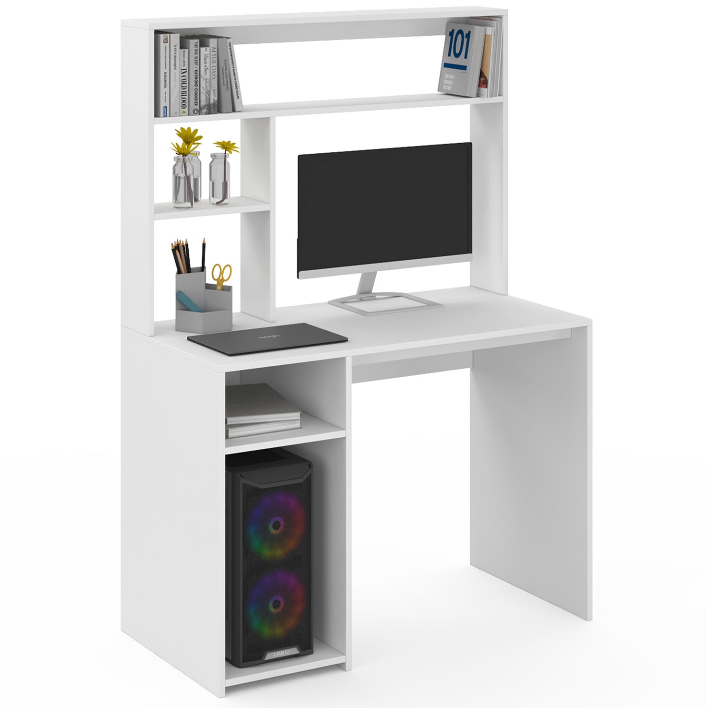 IDMarket - Escritorio blanco DAN con estantes