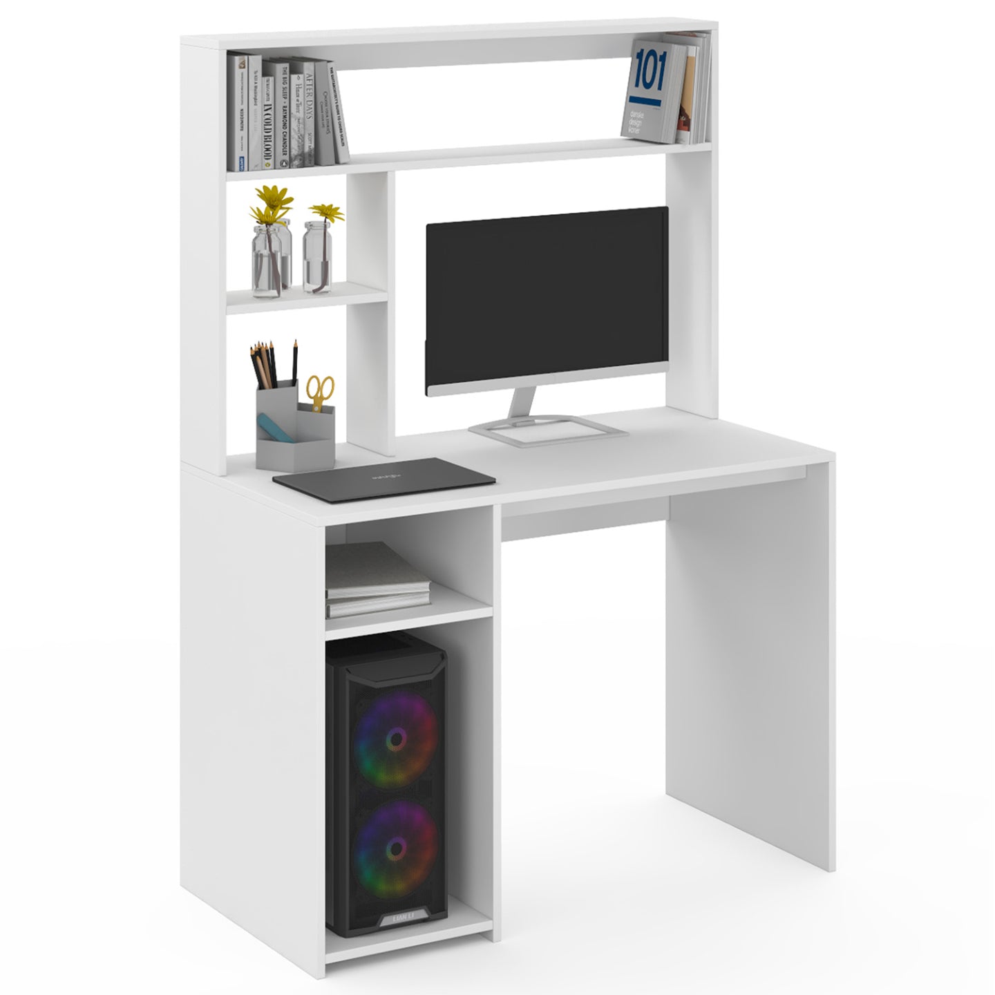 IDMarket - Escritorio blanco DAN con estantes