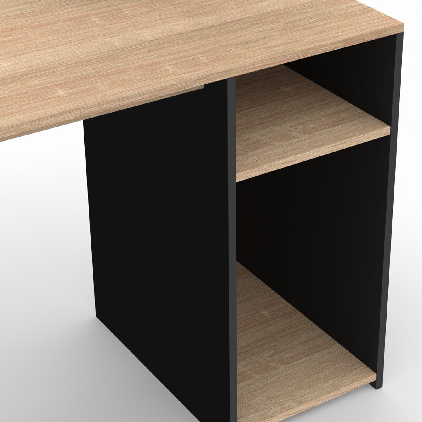 IDMarket - Escritorio DAN con estantes en acabado negro y haya