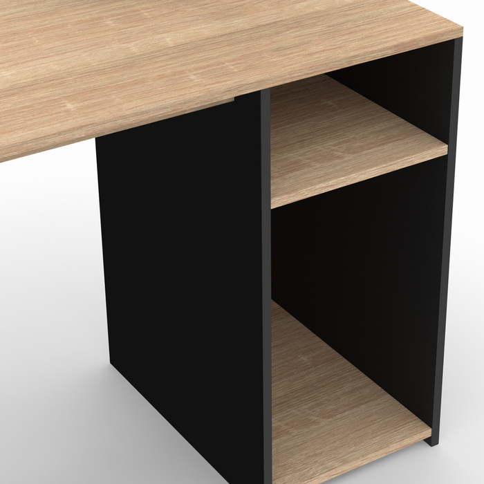 IDMarket - Escritorio DAN con estantes en acabado negro y haya