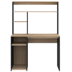 IDMarket - Escritorio DAN con estantes en acabado negro y haya