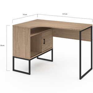 IDMarket - Escritorio esquinero ROB de haya con nicho de almacenaje y puerta de diseño industrial