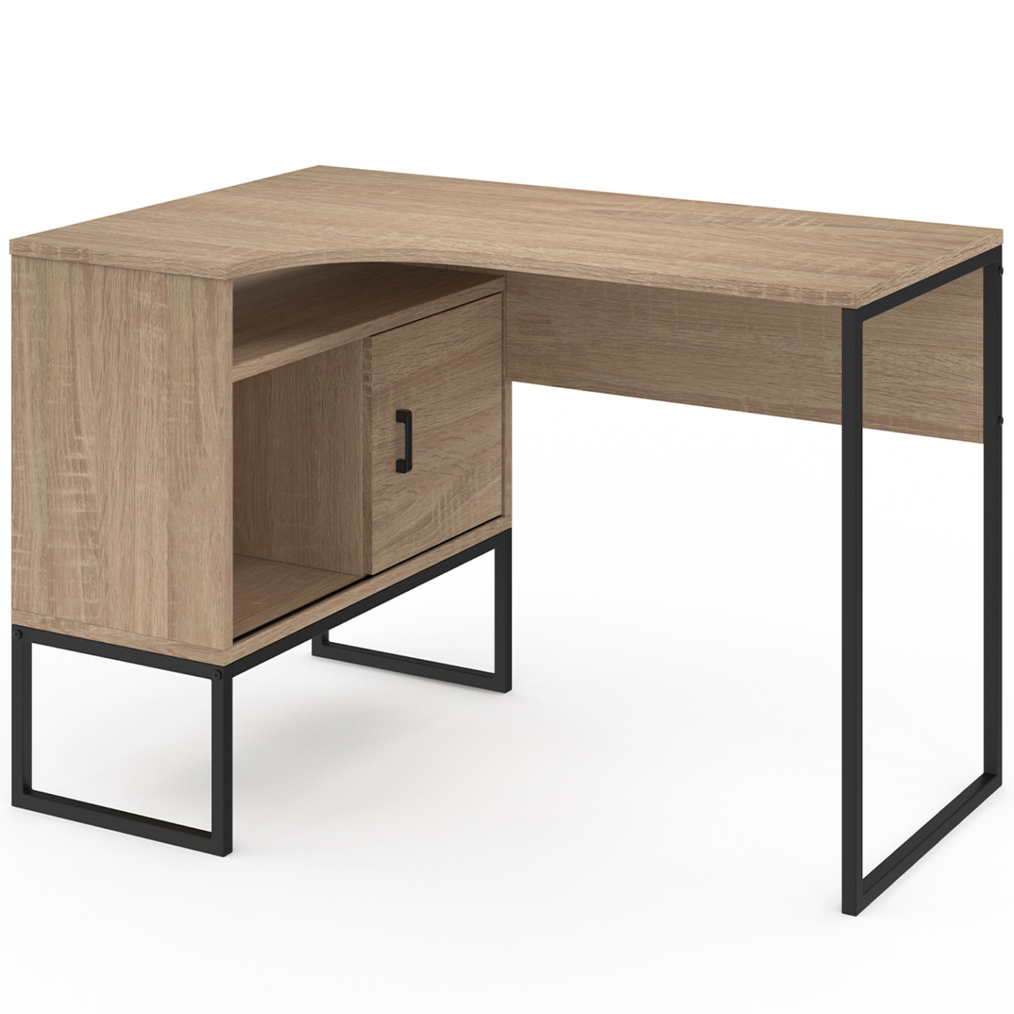 IDMarket - Escritorio esquinero ROB de haya con nicho de almacenaje y puerta de diseño industrial