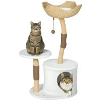 Albero per gatti torre da gioco per gatti tiragraffi piattaforma letto cuccia cuscino morbido lavabile, 55 x 45 x 102 cm bianco
