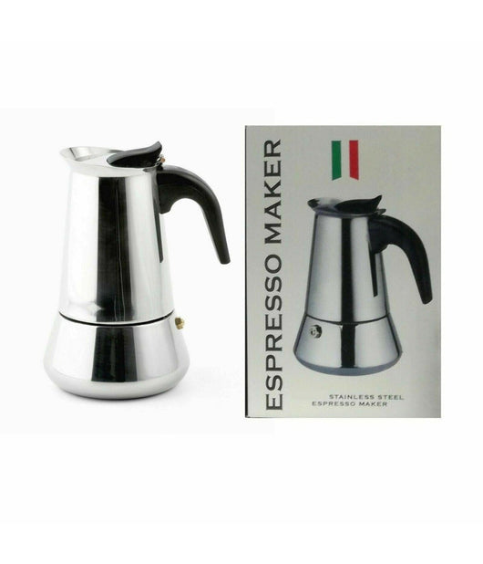 Espresso Maker Caffettiera Moka Macchinetta Caffè 2 Tazze Acciaio Inox         
