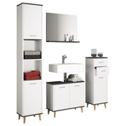 Essenza di Ezooza  Set Bagno Completo 4 Pezzi Mobile Lavabo + Colonna + Pensile e specchio, Bianco/Antracite ,