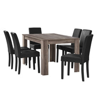Set Pranzo con Tavolo 140x90 cm e 6 Sedie in Similpelle - Effetto Rovere Antico / Nero  [en.casa]