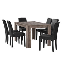 Tavolo da pranzo in rovere antico con 6 sedie in pelle nera-sintetica rivestite 140x90 cm 03_0004075