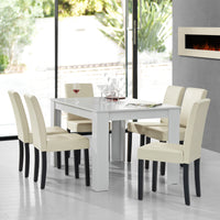 Set Pranzo con Tavolo 140x90 cm e 6 Sedie in Similpelle - Bianco / color Crema [en.casa]