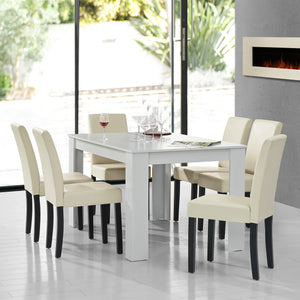 Set Pranzo con Tavolo 140x90 cm e 6 Sedie in Similpelle - Bianco / color Crema [en.casa]