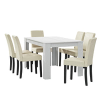Set Pranzo con Tavolo 140x90 cm e 6 Sedie in Similpelle - Bianco / color Crema [en.casa]