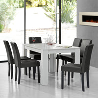 Set Pranzo con Tavolo 140x90 cm e 6 Sedie in Similpelle - Bianco / Grigio scuro [en.casa]