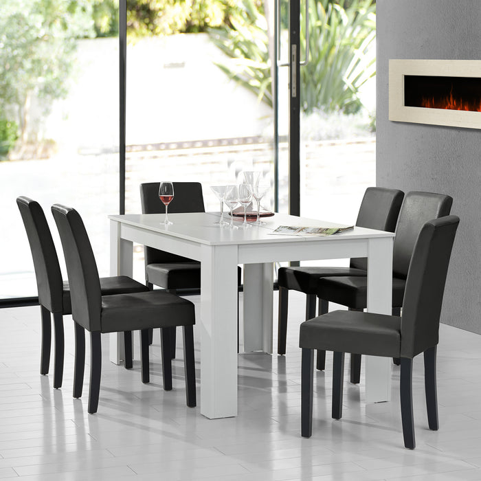 Set Pranzo con Tavolo 140x90 cm e 6 Sedie in Similpelle - Bianco / Grigio scuro [en.casa]