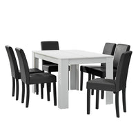 Set Pranzo con Tavolo 140x90 cm e 6 Sedie in Similpelle - Bianco / Grigio scuro [en.casa]