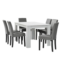 Set Pranzo con Tavolo 140x90 cm e 6 Sedie in Similpelle - Bianco / Grigio chiaro [en.casa]