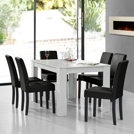 Set Pranzo con Tavolo 140x90 cm e 6 Sedie in Similpelle - Bianco / Nero [en.casa]